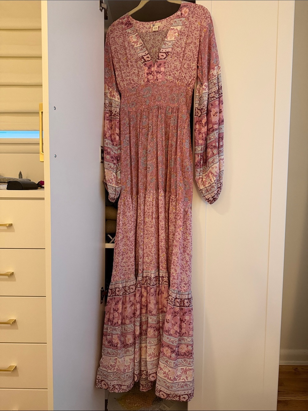 Billabong Boho Maxi Dress - Pink Floral Long Sleeve